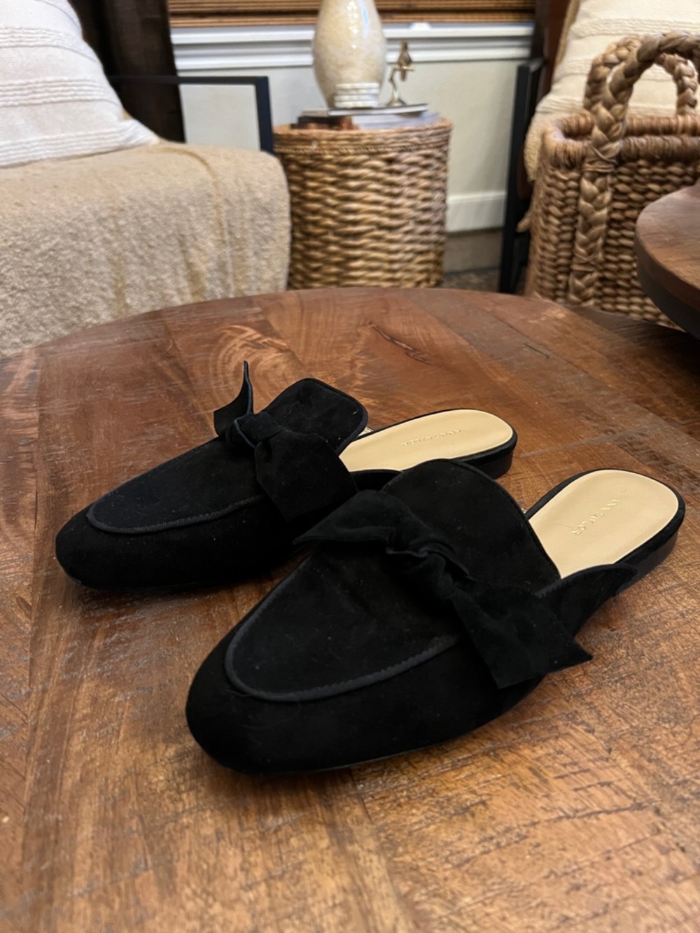 Ann Taylor Black Suede Bow Mules